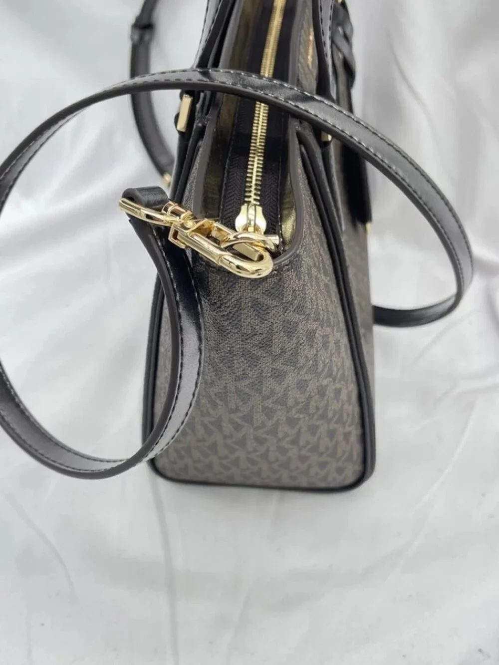 Michael Kors Womens Taryn Small Tote Crossbody Bag Canvas Chocolate - Picture 8 of 12